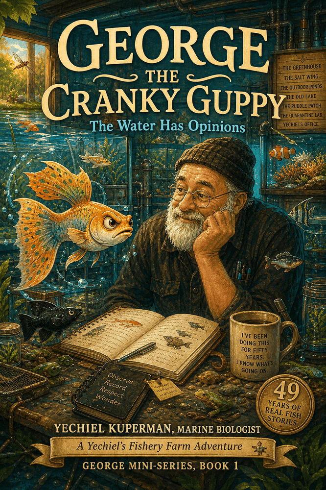 Front cover of Book 1: The Water Has Opinions — illustrated STEM chapter book for children ages 7–10 by marine biologist Yechiel Kuperman, Yechiel's Fishery Farm series